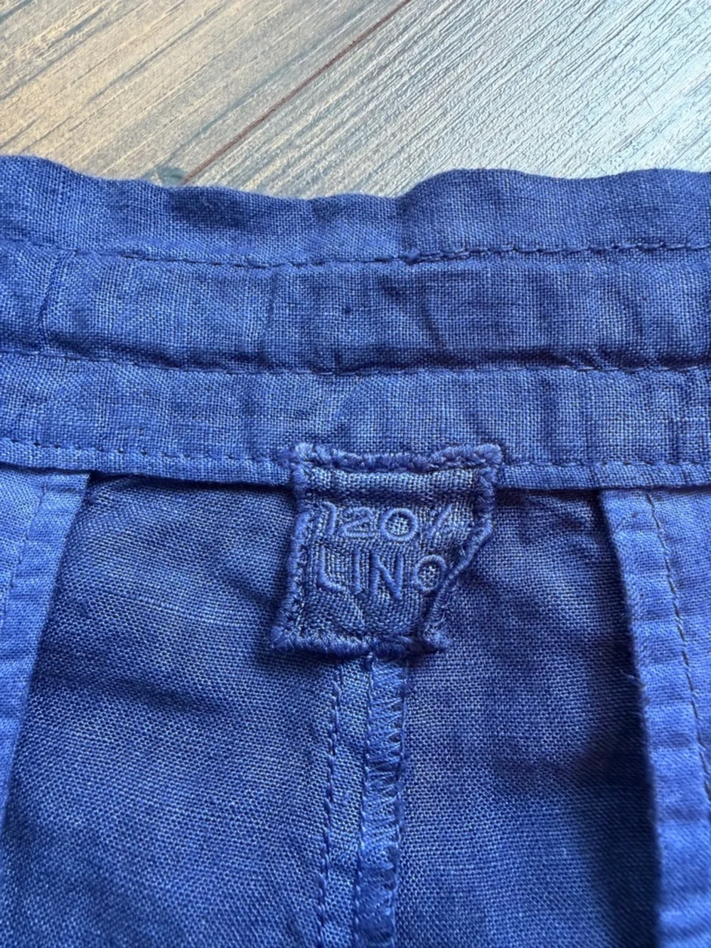 120% Lino Men’s Drawstring Linen Pants Blue Size 48/M